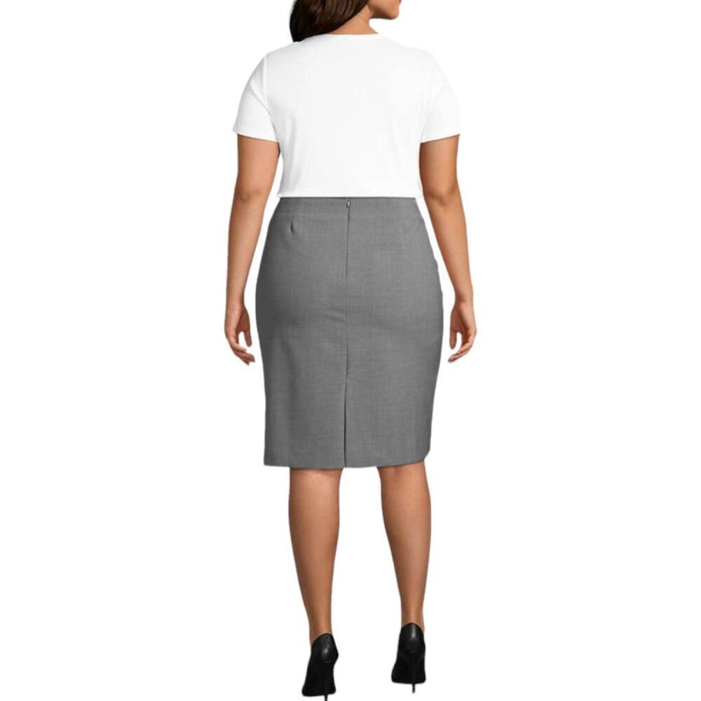 Lands End Washable Wool Career Skirt Lined  Pencil Skirt Gray Plus Size 22W